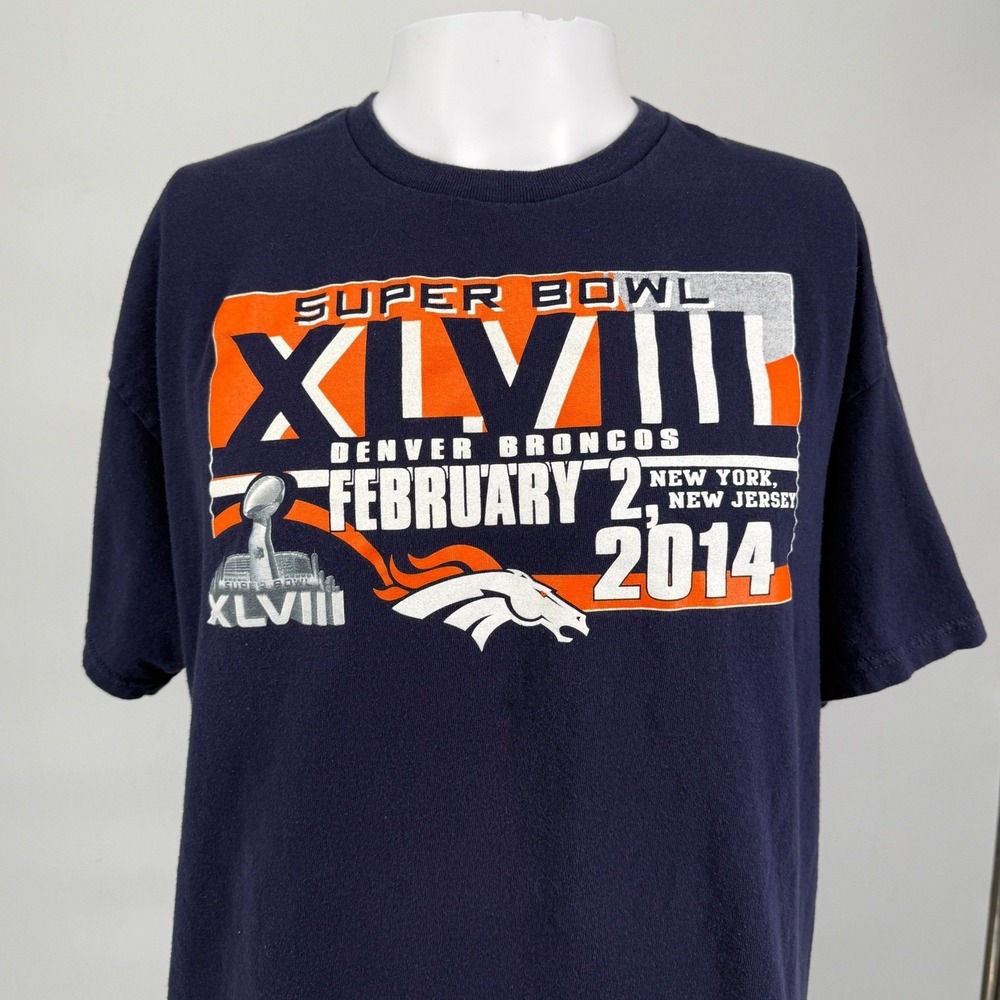 Denver Broncos Super Bowl XLVIII 2014 T-Shirt Mens XL Navy Blue NFL Football - Picture 2 of 6